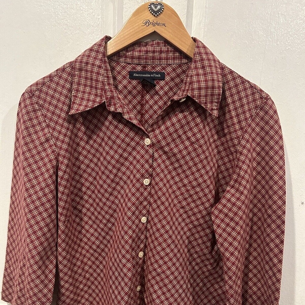 VINTAGE Abercrombie & Fitch Shirt Womens Large L Long Sleeve Button Up Red